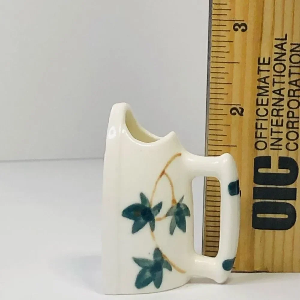 vintage hand painted‎ bone china iron tooth pick holder green ivy leaves mini